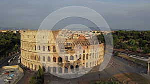 The colosseum in Rome seen from the drone