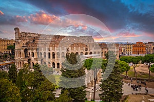 The Colosseum in Rome at sunrise, Italy