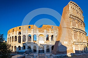 The Colosseum in Rome at sunrise, Italy