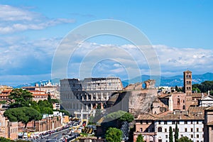 Colosseum seen from the top of Altar of the Fatherland or Altare della Patria, Rome, Italy