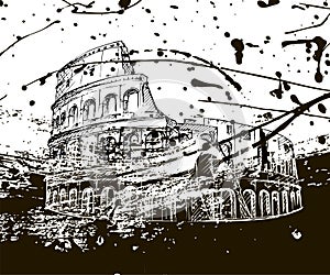 Colosseum sketch hand drawn ink spots