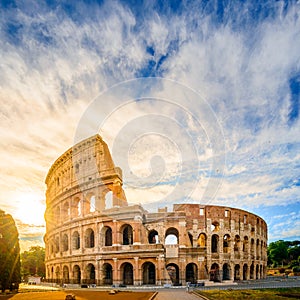 Colosseum at sunrise, Rome. Rome architecture and landmark.