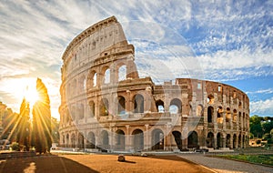 Colosseum at sunrise, Rome. Rome architecture and landmark.