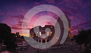 Colosseum at sunset in red colors, Rome, Italy