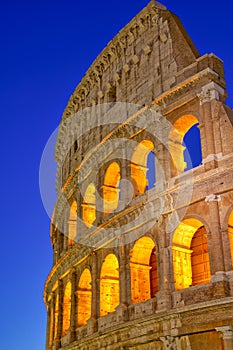 Colosseum at sunset, Rome. Rome best known architecture and landmark. Rome Colosseum is one of the main attractions of Rome and