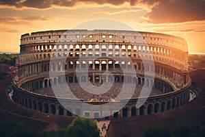 Colosseum at sunset, Rome, Italy,  Retro style