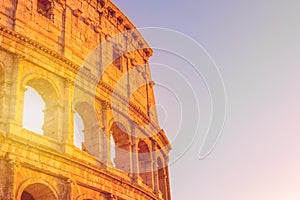 Colosseum at sunset in Rome, Italy. World famous landmark in Italy