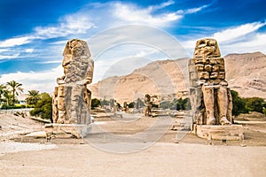 Colossi of Memnon, two massive stone statues of pharaoh Amenhotep III in Luxor, Egypt