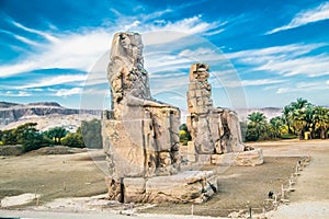 Colossi of Memnon, two massive stone statues of pharaoh Amenhotep III in Luxor, Egypt