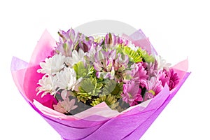 Colouful bouquet of flowers isolated on white