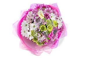 Colouful bouquet of flowers isolated on white background photo