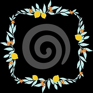 Colouful flowers with lemon on the black background