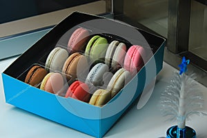 Colouful macaroons in the box