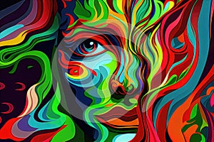 Colour, abstract, face, emotion, expression, lines, vibrant, wallpaper, background, generative ai