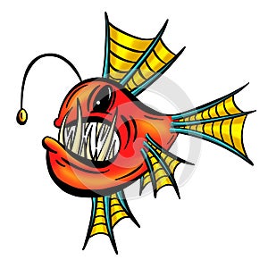 Colour Cartoon Anglerfish Fish Outline Illustration Vector