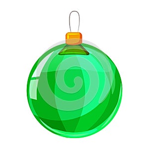 Colour christmas green ball isolated on white background. Vector illustration. Cartoon style