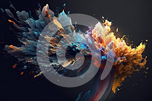 Colour explosion in a dark space. Spatial sequence Synesthesia concept