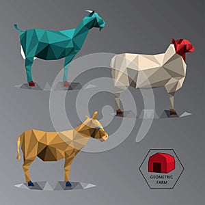 Colour full geometric illustration of medium farm animals
