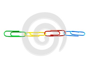 Colour full paper clip on white background with clipping path