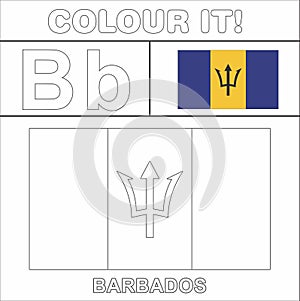 Colour it Kids colouring Page country starting from English Letter `B`  Barbados How to Color Flag photo