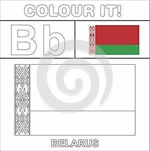 Colour it Kids colouring Page country starting from English Letter `B` Belarus How to Color Flag photo