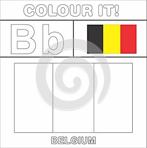 Colour it Kids colouring Page country starting from English Letter `B` Belgium How to Color Flag photo