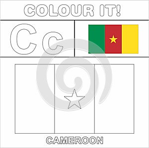 Colour it Kids colouring Page country starting from English Letter `C` Cameroon How to Color Flag photo