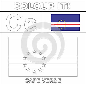 Colour it Kids colouring Page country starting from English Letter `C` Cape Verde How to Color Flag photo