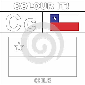 Colour it Kids colouring Page country starting from English Letter `C`Chile  How to Color Flag photo