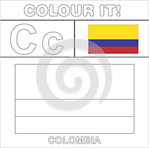 Colour it Kids colouring Page country starting from English Letter `C` Colombia  How to Color Flag photo