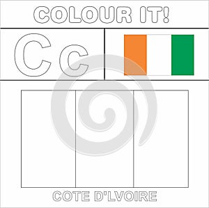 Colour it Kids colouring Page country starting from English Letter `C` Cote d`lvoire  How to Color Flag photo