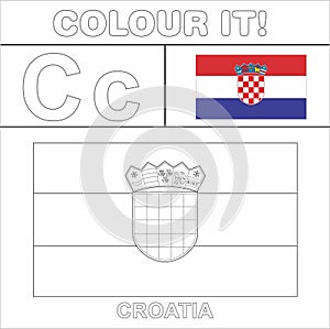 Colour it Kids colouring Page country starting from English Letter `C` Croatia  How to Color Flag photo