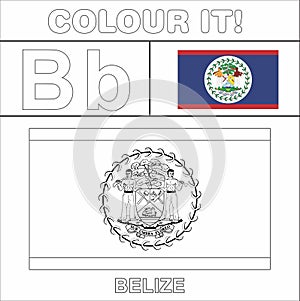 Colour it Kids colouring Page country starting from English Letter `B` Belize How to Color Flag photo