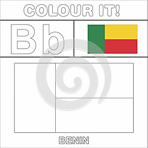 Colour it Kids colouring Page country starting from English Letter `B` Benin How to Color Flag photo