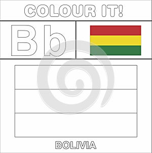 Colour it Kids colouring Page country starting from English Letter `B` Bolivia How to Color Flag photo