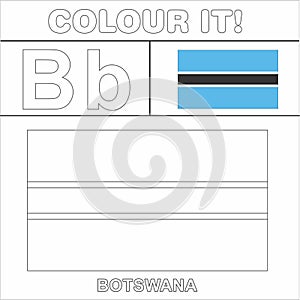 Colour it Kids colouring Page country starting from English Letter `B` Botswana How to Color Flag photo