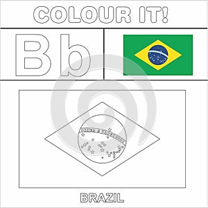 Colour it Kids colouring Page country starting from English Letter `B` Brazil How to Color Flag photo