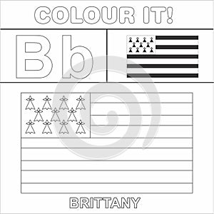 Colour it Kids colouring Page country starting from English Letter `B` Brittany  How to Color Flag photo