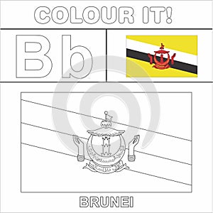 Colour it Kids colouring Page country starting from English Letter `B` Brunei  How to Color Flag photo