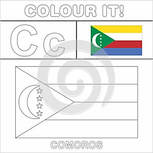 Colour it Kids colouring Page country starting from English Letter `C` Comoros  How to Color Flag photo