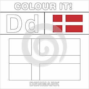 Colour it Kids colouring Page country starting from English Letter `D` Denmark  How to Color Flag photo