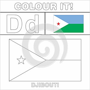 Colour it Kids colouring Page country starting from English Letter `D` Djibouti  How to Color Flag photo