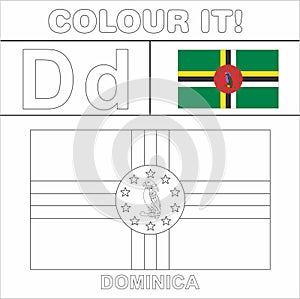 Colour it Kids colouring Page country starting from English Letter `D` Dominica  How to Color Flag photo