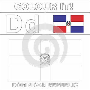 Colour it Kids colouring Page country starting from English Letter `D` Dominican Republic  How to Color Flag photo
