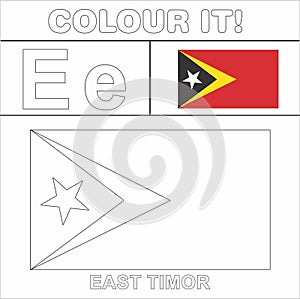 Colour it Kids colouring Page country starting from English Letter `E` East Timor How to Color Flag photo