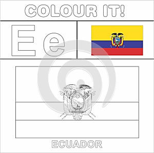 Colour it Kids colouring Page country starting from English Letter `E` Ecuador How to Color Flag photo