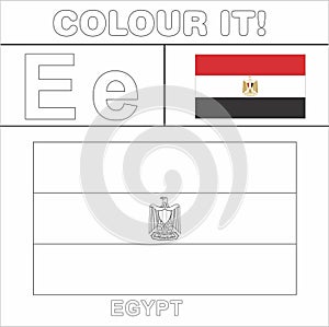 Colour it Kids colouring Page country starting from English Letter `E` Egypt How to Color Flag photo