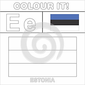 Colour it Kids colouring Page country starting from English Letter `E` Estonia How to Color Flag photo