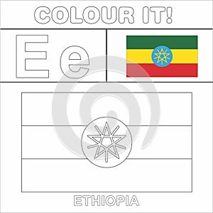 Colour it Kids colouring Page country starting from English Letter `E` Ethiopia How to Color Flag photo