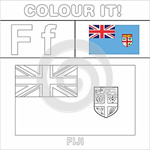 Colour it Kids colouring Page country starting from English Letter `F` Fiji How to Color Flag photo